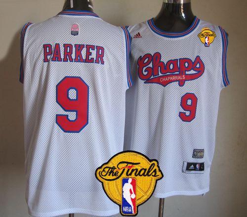 White Spurs #9 Tony Parker ABA Hardwood Classic Finals Patch Stitched NBA Jersey